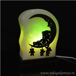 Солевая лампа круглый М "Мишки на луне" 135*80*170мм 1,5-2кг, свечение зелёное.