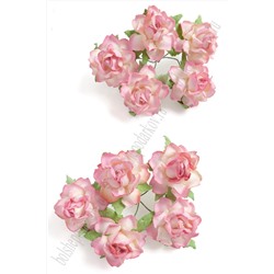 Тайские бумажные цветочки 3,5 см на веточке "Розочка" (10 шт) R21/526, ванильный/розовый