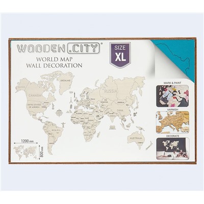 Wooden.City. 3D пазл деревянный "Карта мира "XL" голубой арт.503 (фикс.цена)