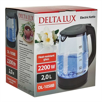 Чайник электрический 2200 Вт, 2 л DELTA LUX DL-1058B черный