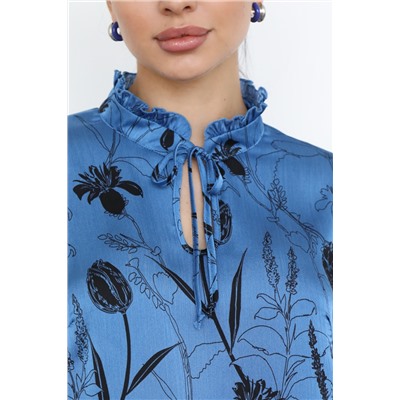 Блузка шифоновая синяя с цветочным принтом