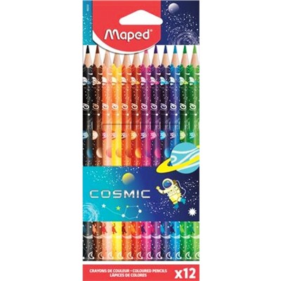 Maped. Карандаши цветные пластиковые "Color'Peps Cosmic" (12 цв) декорированные арт.862242