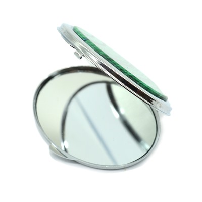 Зеркальце карманное с накладкой из малахита овальное, серебристое