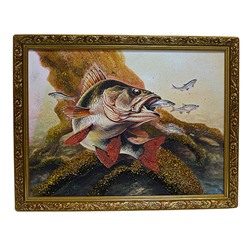 Картина из камня в деревянном багете репродукция "Окунь" 34,5*44,5см