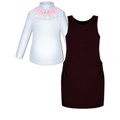 Школьный комплект для девочки с бордовым сарафаном и белой блузкой 82811-78925