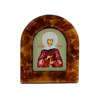 Иконка с янтарем магнит "Блаженная Ксения Петербургская " арка 38*44мм