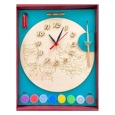Часы с циферблатом под роспись "Совы" с красками арт.ДНИ 7816 /20