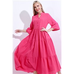 Платье длинное ярко-розовое