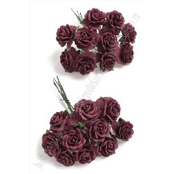 Тайские бумажные цветочки 2 см на веточке "Розочка" (20 шт) R4/104, бордовый
