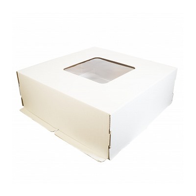 Коробка для торта 42*42*15 см, Белая с окном