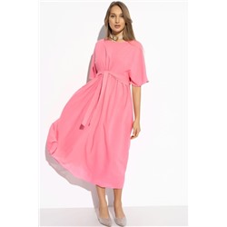 Длинное розовое платье с завязками
