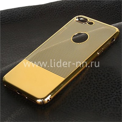 Задняя панель для iPhone7 Plus/8 Plus Пластик/вырез под логотип В ПОЛОСКУ (золото)