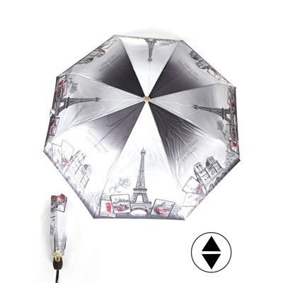 Зонт женский ТриСлона-L 3835a,  R=58см,  суперавт;  8спиц,  3слож,  фотосатин,  Париж 257483