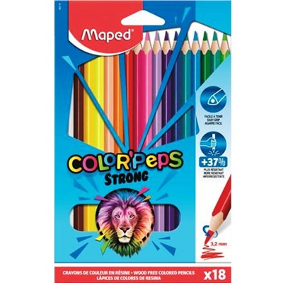 Maped. Карандаши цветные пластиковые "Color'Peps Strong" (18 цв) повышенной прочности арт.862718