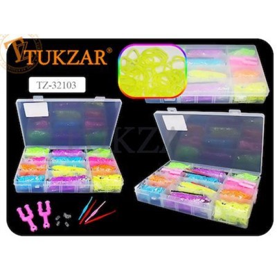 Цветные резиночки для плетения 2400 резинок, светящиеся + крючок,S-клипсы,рогатка, в пластиковом контейнере TZ-32103 Tukzar