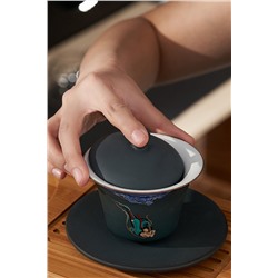 Гайвань 150 мл керамическая с глазурью с рисунком для чая для чайной церемонии "Мелодия мечты". #783948