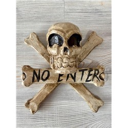 NO ENTER (НЕ ВХОДИТЬ), Табличка на дверь в виде черепа (дерево албезия, 20 на 20 см.), 1 шт.