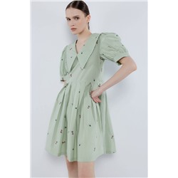 Короткое хлопковое оливковое платье с вышивкой в виде цветов 1.1.1.22.01.44.06478/001834
