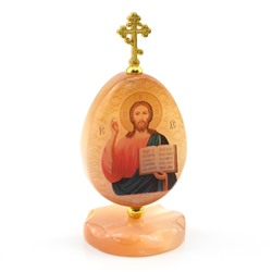 Яйцо из селенита на подставке с крестом "Спаситель Иисус Христос" 47*47*105мм