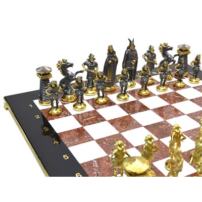 Шахматы подарочные из камня с металлическими фигурами "Викинги", 400*400мм