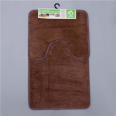 Набор ковриков для ванны и туалета Доляна «Пушистик», 2 шт: 38×49, 49×79 см, цвет коричневый