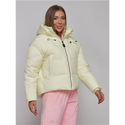 Зимняя женская куртка модная с капюшоном светло-желтого цвета 512305SJ