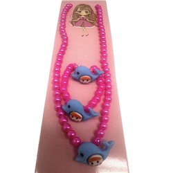Набор детский №2  Девочка-дельфиненок (бусы+браслет+колечко) ярко-розовый