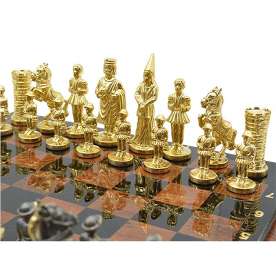 Шахматы из обсидиана с бронзовыми фигурами "Камелот" 400*400мм