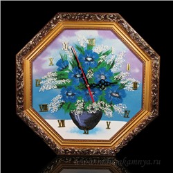 Часы-картина в багете восьмигранные, пейзаж васильки в вазе, 36,5*36,5см