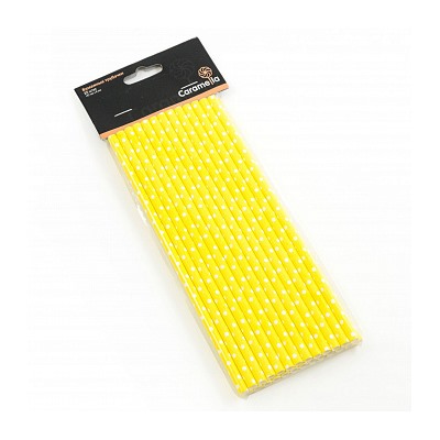 Палочки бумажные Желтая в Белый горох 200*6 мм, 25 шт