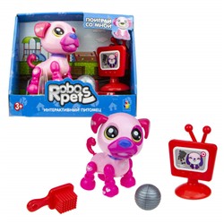 RoboPets. Озорной щенок интерактивная игрушка со звук.эффектами розовый, 3 бат LR44 в ком арт.Т16937