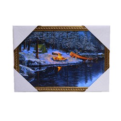 Картина из камня в деревянном багете репродукция "Зимний отдых у реки" 32,5*22,5см