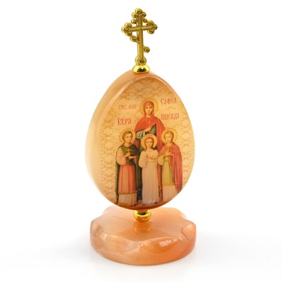 Яйцо из селенита на подставке с крестом "Вера, Надежда, Любовь и мать их София" 47*47*105мм