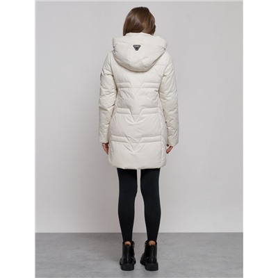 Зимняя женская куртка молодежная с капюшоном бежевого цвета 589003B