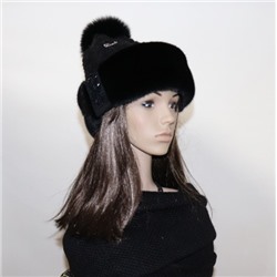 Комплект шапка+снуд "Бини-коса" мех норка, цвет черный