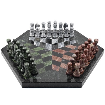 Шахматы подарочные из камня змеевик "На троих" 500*440мм