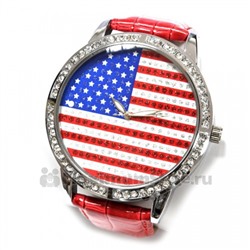 Часы наручные "Флаг США" (red, со стразами)