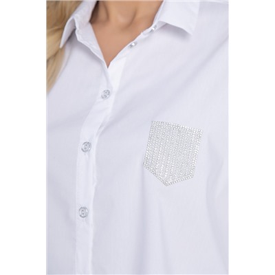 Рубашка белая с имитацией кармана со стразами