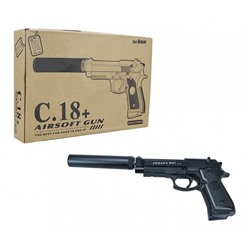 Airsoft Gun. Пистолет металл. C18+ i(пульки,глушитель, инс-миш (фикс.цена) арт.ПК00273