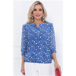 Синяя летняя блуза с цветочным принтом