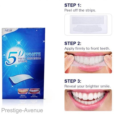 Отбеливающие полоски для зубов 5 D White Teeth Whitening Strips 7 пар.