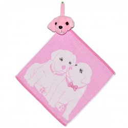 Полотенце с головой собаки, кухонное, махровое "Щенки", цвет розовый
