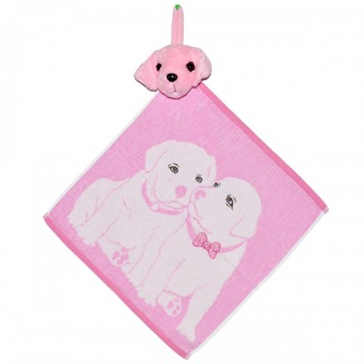 Полотенце с головой собаки, кухонное, махровое "Щенки", цвет розовый