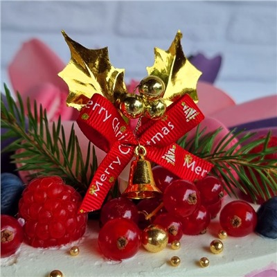 Украшение колокольчик «Merry Christmas» с золотыми листочками