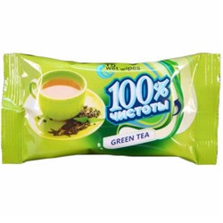 Салфетки влажные 100% Чистоты Зеленый чай 15шт(мин.2 шт)