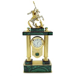 Часы из малахита с гравировкой "Георгий Победоносец" 165*65*375мм.