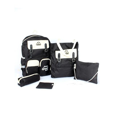 Комплект MF-9090  (рюкзак+2шт сумки+пенал+монетница)   1отд,  5внеш+3внут/карм,  черный 256493