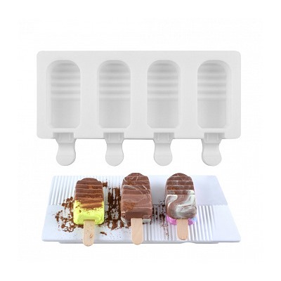 Форма силиконовая для мороженого "Рифленая-гладкая" 33*66 мм, 4 ячейки, Silikolove