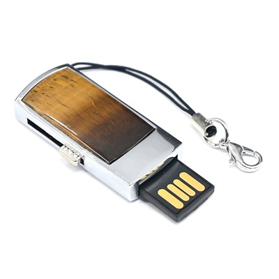 Флеш карта USB с камнем тигровый глаз, 32GB, серебристая