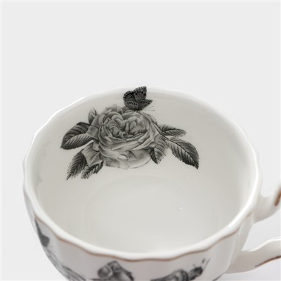 Сервиз фарфоровый чайный Black rose, 12 предметов: 6 кружек 220 мл, 6 блюдец d=15 см, цвет белый